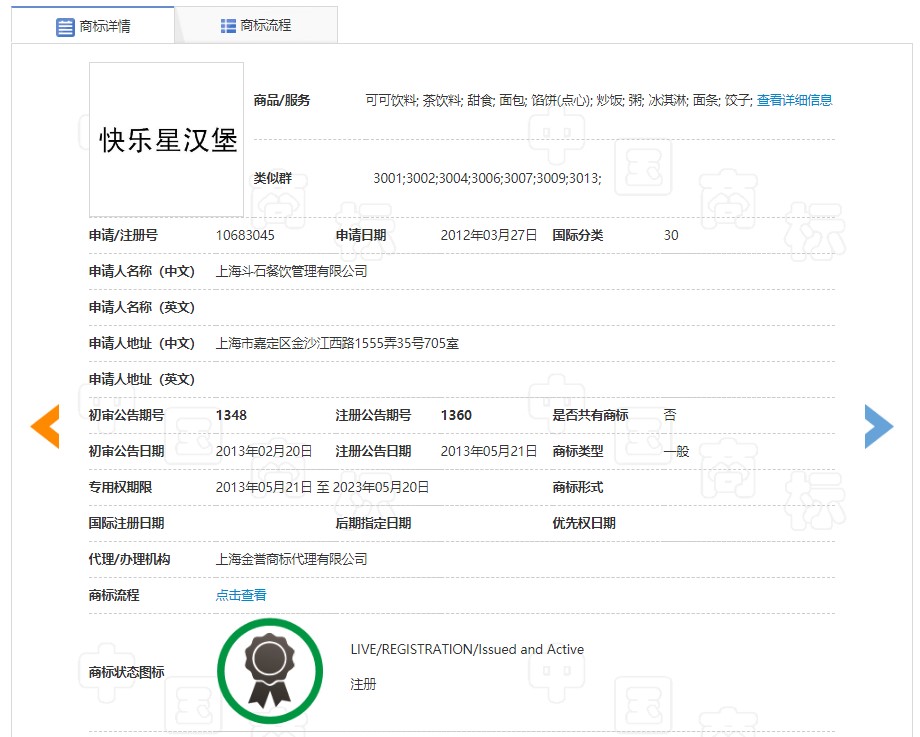 快乐星汉堡于2012年注册，随着快乐星汉堡的成功注册，公司进入了品牌化发展的快车道